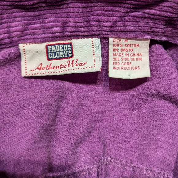 90s/Y2K Faded Glory Womens Medium Corduroy Dark Purple Zip Shirt Jacket Shacket - Picture 5 of 8